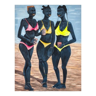 Adjei Tawiah Three Women in Bikinis Mixed Media For Sale