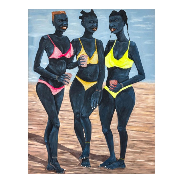 Adjei Tawiah Three Women in Bikinis Mixed Media For Sale