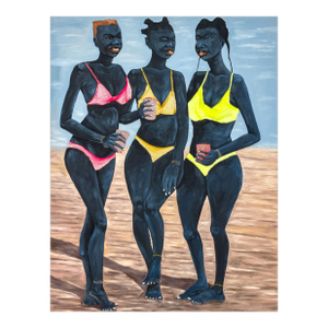 Adjei Tawiah Three Women in Bikinis Mixed Media