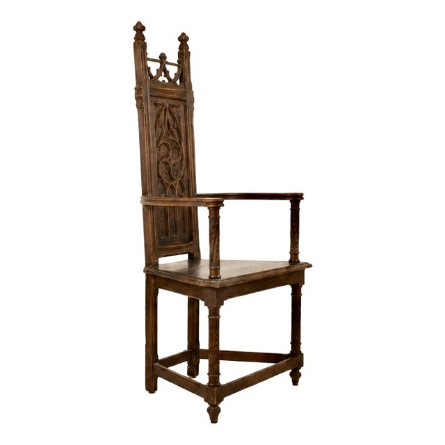 Early Medieval Carved Wooden Armchair, France, 1900s For Sale