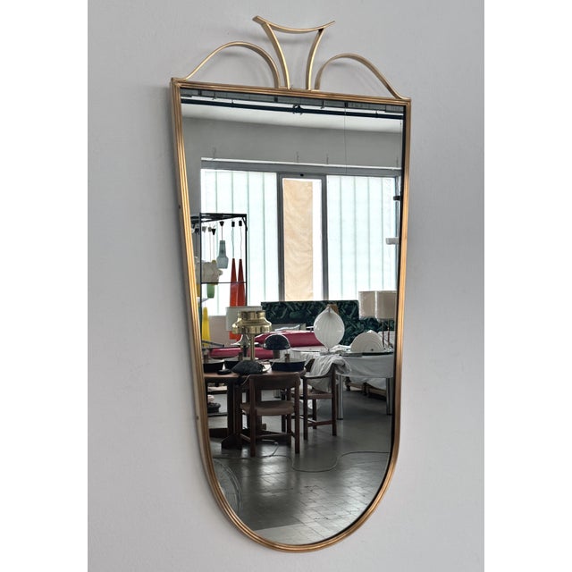 Mid-Century Modern Mid-Century Italian Wall Mirror with Brass Frame and Decor, 1970s For Sale - Image 3 of 17