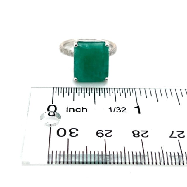 Natural Emerald Diamond Ring Size 6.5 14k White Gold 8.27 TCW Certified For Sale - Image 11 of 12