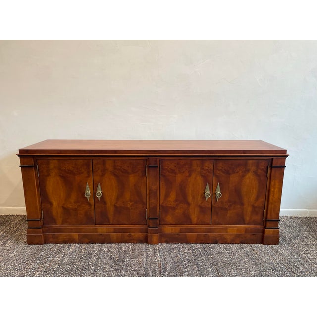 Vintage 1970s Credenza Dresser Wood With Diamond Brass Pulls For Sale - Image 9 of 9