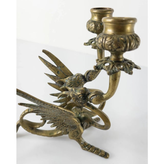Metal Italian Mid-Century Double Dragon Bronze Candle Holder For Sale - Image 7 of 10