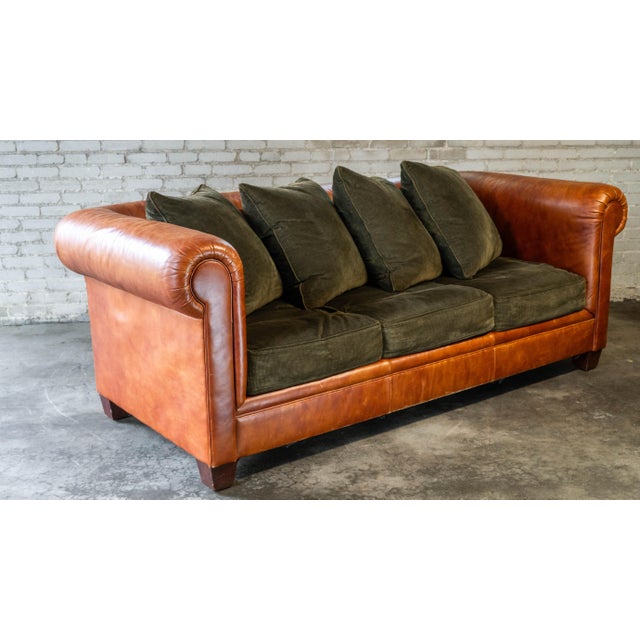Ralph Lauren Chesterfield Cognac Leather and Corduroy Sofa For Sale - Image 9 of 17