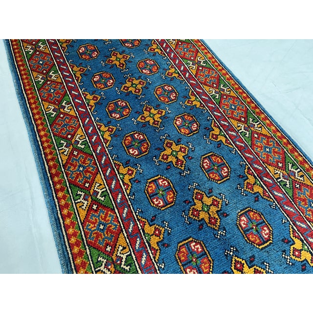 Blue Tribal Oriental Wool Runner Rug With Geometric Medallions, 2'7