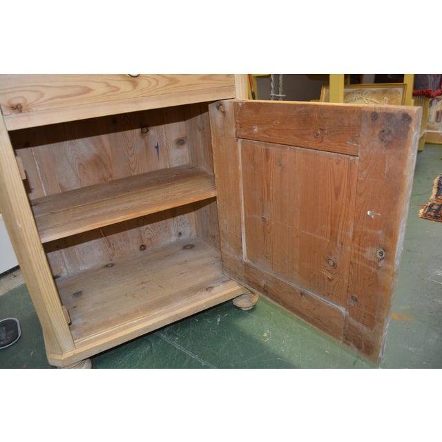 Wood Vintage Rustic Scrubbed Pine Washstand Cupboard W/ Grey & White Marble Top For Sale - Image 7 of 18