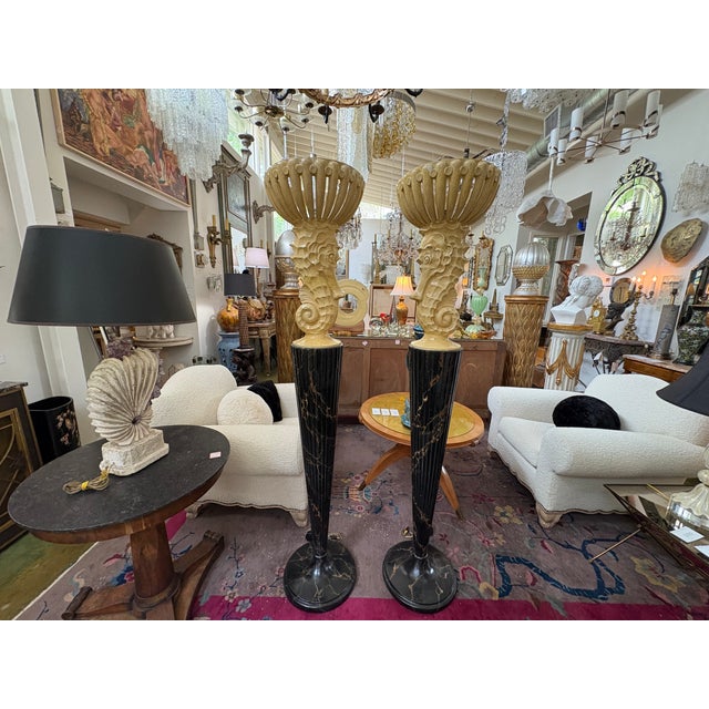 Art Deco 1940s French Serge Roche Attributed Seahorse Torchieres - a Pair For Sale - Image 3 of 16