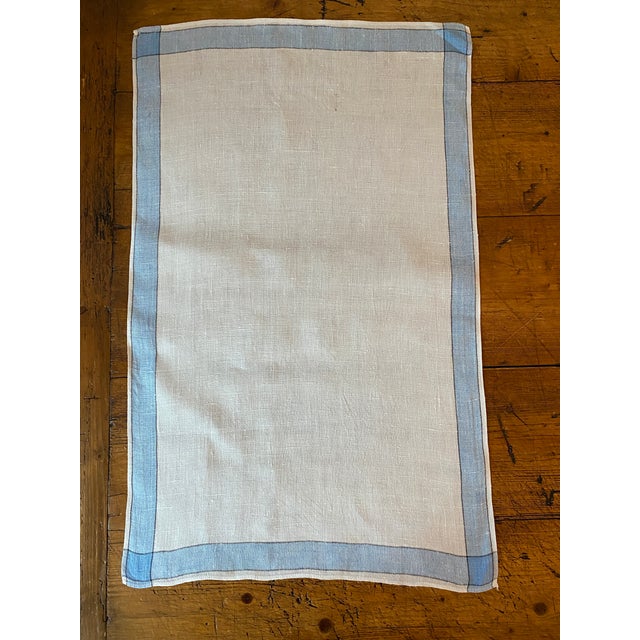 French Country Vintage French Country Linen Tea Towels, Blue Stripe, Pair For Sale - Image 3 of 6