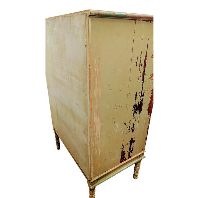 Wood Antique Wash Rustic Dresser Hand Painted Light Green For Sale - Image 7 of 13