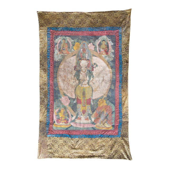 Late 19th Century Tibetan Thangka Depicting Sitatapattra For Sale
