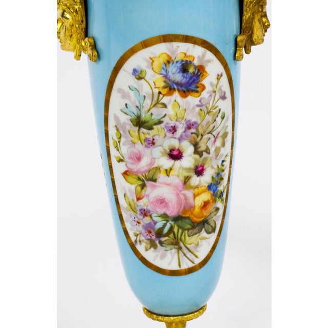 French Duck Egg Blue Sevres Urns, 19th Century, Set of 2 For Sale - Image 10 of 18