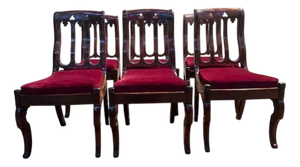 Vintage Mahogany and Netting Chairs, Set of 6