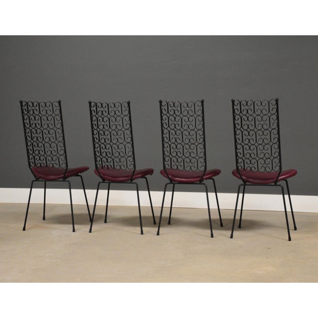 Arthur Umanoff Arthur Umanoff Wrought Iron Dining Chairs - Set of 4 For Sale - Image 4 of 10