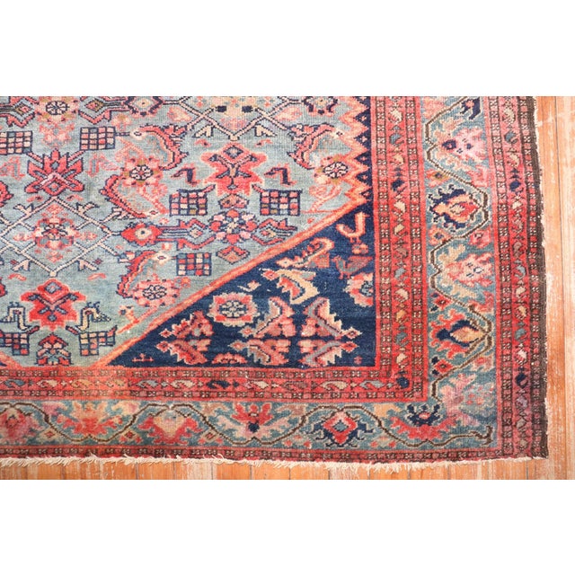 Antique Distressed Aqua Blue Malayer - 4'9" x 5'11" For Sale In New York - Image 6 of 7