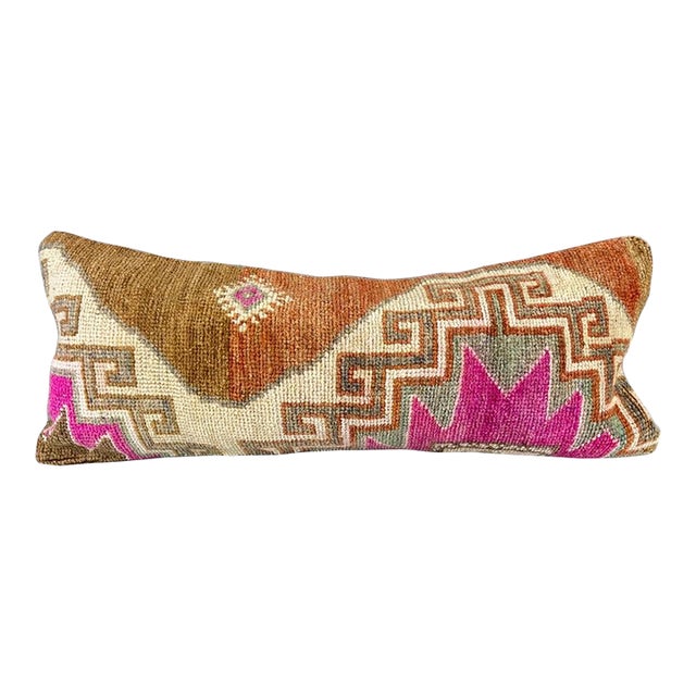 14 x 35 Lumbar Rug Pillow Luxe Corner Turkish Pillow Cushion Cover For Sale