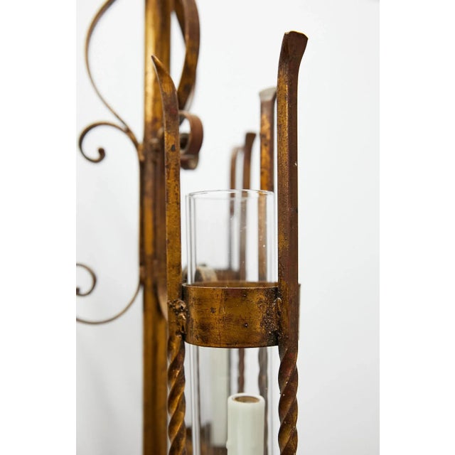 Metal Italian Gilt Iron Three-Arm Chandelier For Sale - Image 7 of 13