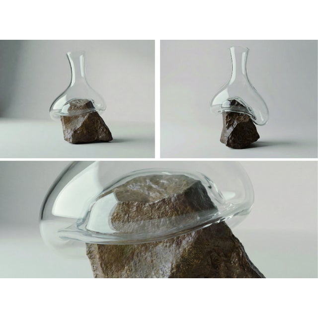Contemporary Sculptural Glass Decanter Vase With Natural Gobi Desert Stone – One of a Kind Art Glass For Sale - Image 3 of 8