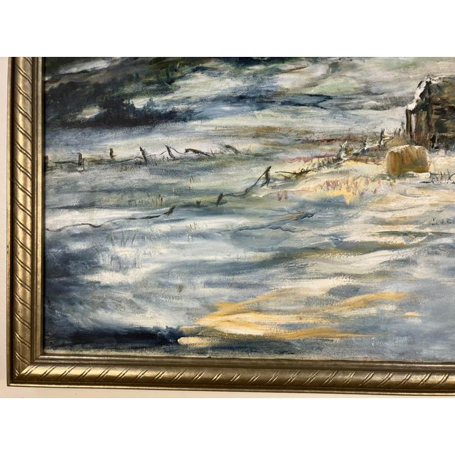 Mid 20th Century Large Snowy Landscape Oil Painting by Lappin – Rustic Field & Hillscape For Sale - Image 5 of 6