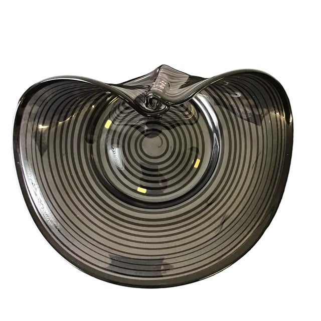 Vintage handblown Purple and Clear tray/dish. Dish has a folded glass detail on front and felt cushions on bottom. Unsigned