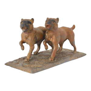 Antique Metal Sculpture of Two Bulldogs