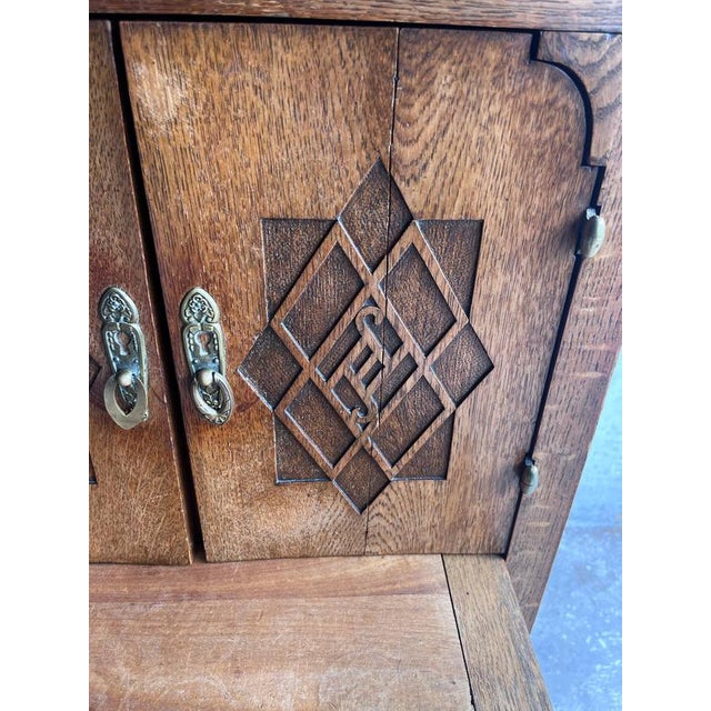 1930s Art Deco French Oak Cabinet with Marble Top, 1930 For Sale - Image 5 of 14