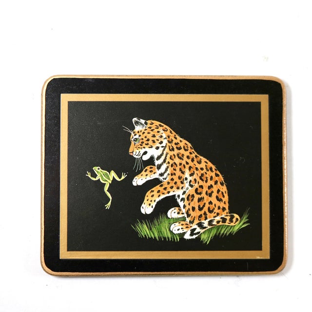This Set of 4 Vintage Lynn Chase Coasters in the Jaguar Jungle pattern features baby Jaguars on a dramatic black...