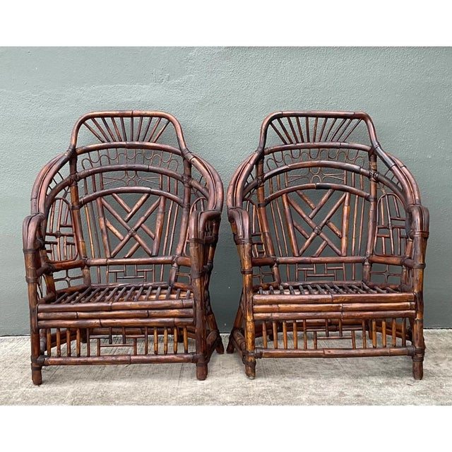Mid-Century Modern Vintage High Back Brighton Rattan Lounge Chairs - A Pair For Sale - Image 3 of 13