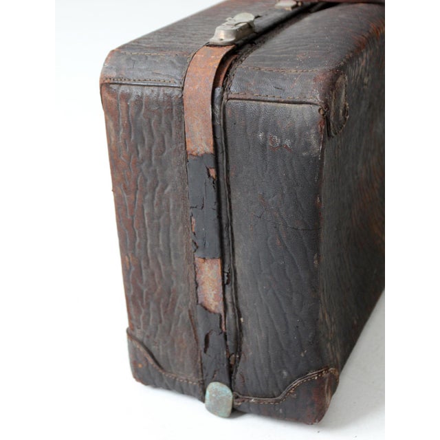 Vintage Distressed Leather Suitcase For Sale - Image 6 of 12