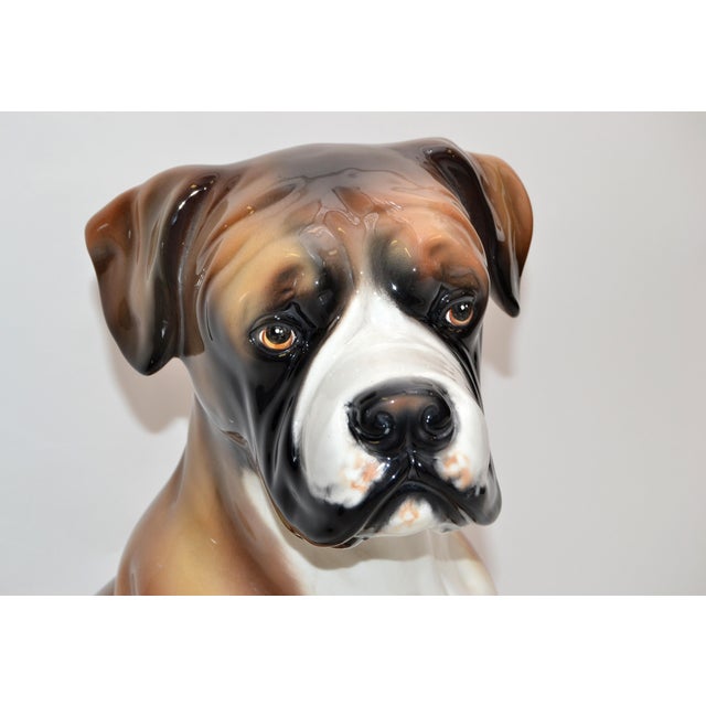 Italian HandPainted & Ceramic LifeSized Boxer Dog Statue, Animal