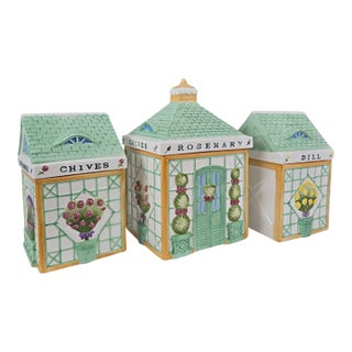 Vintage Holly Holderman Lakehouse Village Ceramic Herb Garden Jars, Set of 3 For Sale