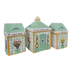 Vintage Holly Holderman Lakehouse Village Ceramic Herb Garden Jars, Set of 3