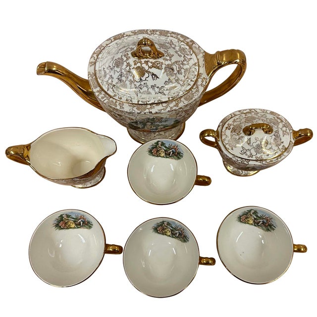 Traditional Vintage Homer Laughlin Eggshell Georgian Tea Set, 22-Karat Gold Gilt For Sale - Image 3 of 13