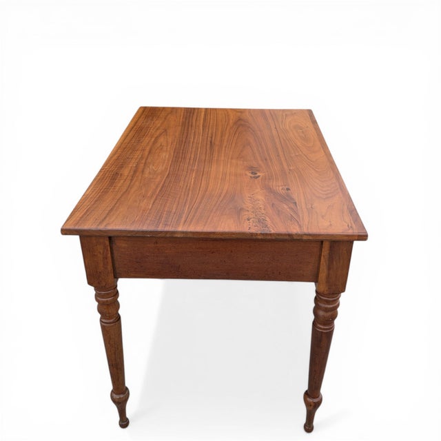 Antique Solid-Wood Writing Desk With Turned Legs and Drawer For Sale - Image 12 of 18