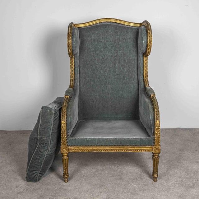French Louis XVI Giltwood Wing Chair For Sale - Image 9 of 18