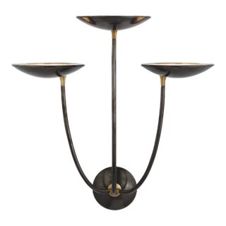 Thomas O'Brien for Visual Comfort Signature Keira Large Triple Sconce in Bronze and Hand-Rubbed Antique Brass For Sale