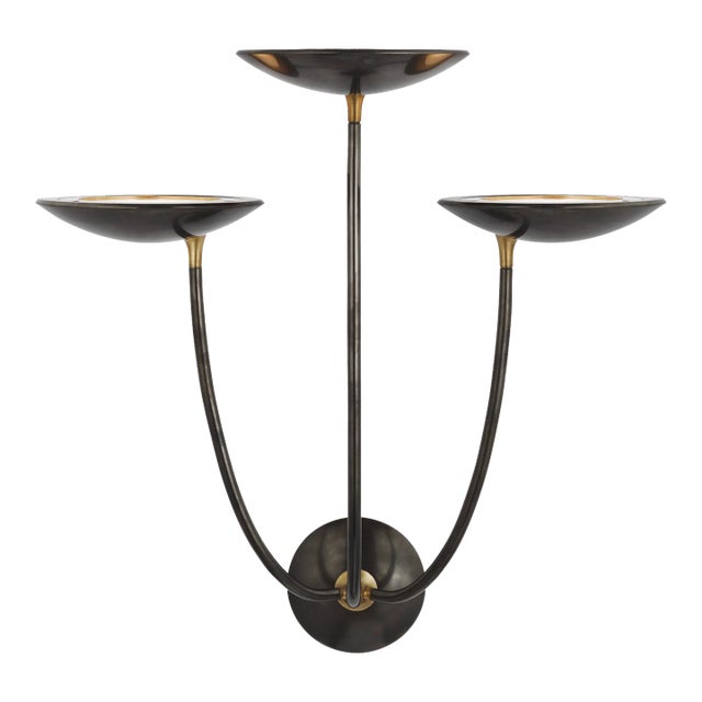 Thomas O'Brien for Visual Comfort Signature Keira Large Triple Sconce in Bronze and Hand-Rubbed Antique Brass For Sale