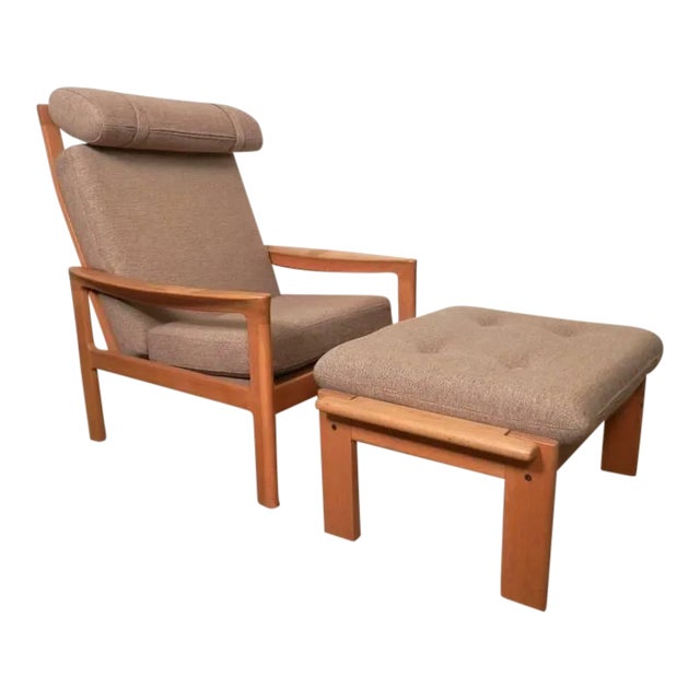 Hans Wegner Inspired Mid-Century Chair and Ottoman For Sale