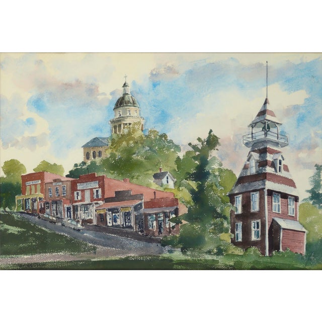 Old Town Auburn, Vintage California Large-scale Landscape Watercolor by Les Anderson Large-scale early 1970's landscape...