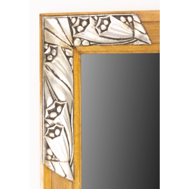 French Art Deco Mirror in Frame with Flowers Metal and Pine, 1930 For Sale - Image 3 of 6