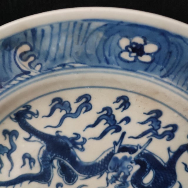 Chinese Ceramic Plate,Blue and White Porcelain Plate Hand Painted Dragon Pattern For Sale In Seattle - Image 6 of 11
