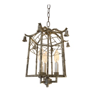Pagoda Style Iron & Tole Lantern Pendant Chandelier For Sale