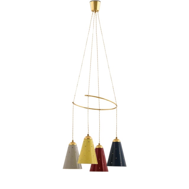 Ceiling Lamp with 4 Conical Shades, 1960s For Sale