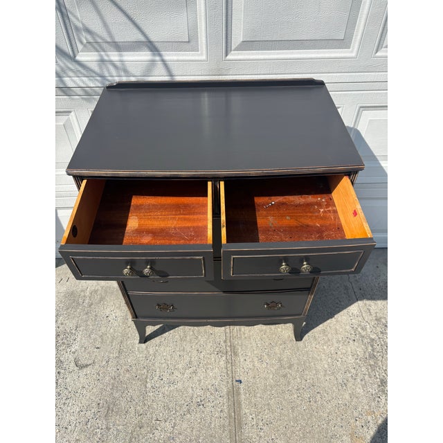Vintage Queen Anne Style Black Chest of Drawers, Refinished Tall Dresser With Brass Hardware For Sale - Image 9 of 10