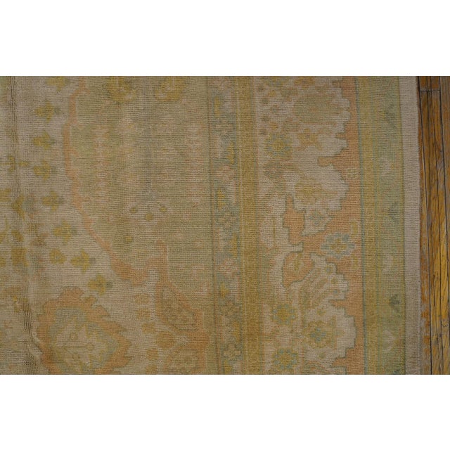 Ivory 1930s Ivory Floral Antique Turkish Oushak Rug 9'10" X 13'4" Handknotted Wool Carpet For Sale - Image 8 of 9
