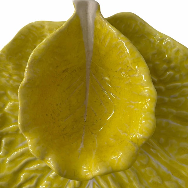 Farmhouse Mid Century Secla Portugal Yellow Cabbage Ware Chip and Dip For Sale - Image 3 of 5