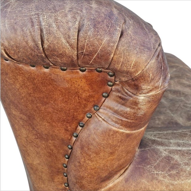 5 Foot Restoration Hardware Churchill Tufted Leather Sofa Loveseat For Sale In Los Angeles - Image 6 of 18