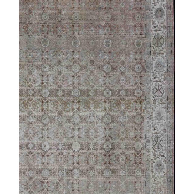 Antique Persian Tabriz With All-Over Floral Design in Ivory, Blue, Blush, Brown For Sale - Image 4 of 16