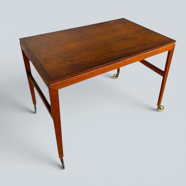 Mid-Century Danish Teak Drinks Trolley on Brass Castors, 1960s For Sale - Image 3 of 8