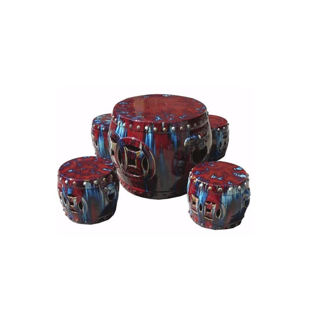Out Door & in Door Chinese Red Clay Round Garden Tea Set - 5 Pieces For Sale In San Francisco - Image 6 of 6